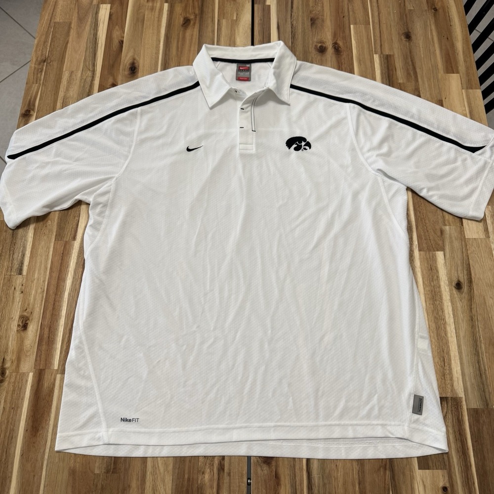 Vintage Iowa Hawkeyes Polo Shirt Mens M Nike White Oversized College Football